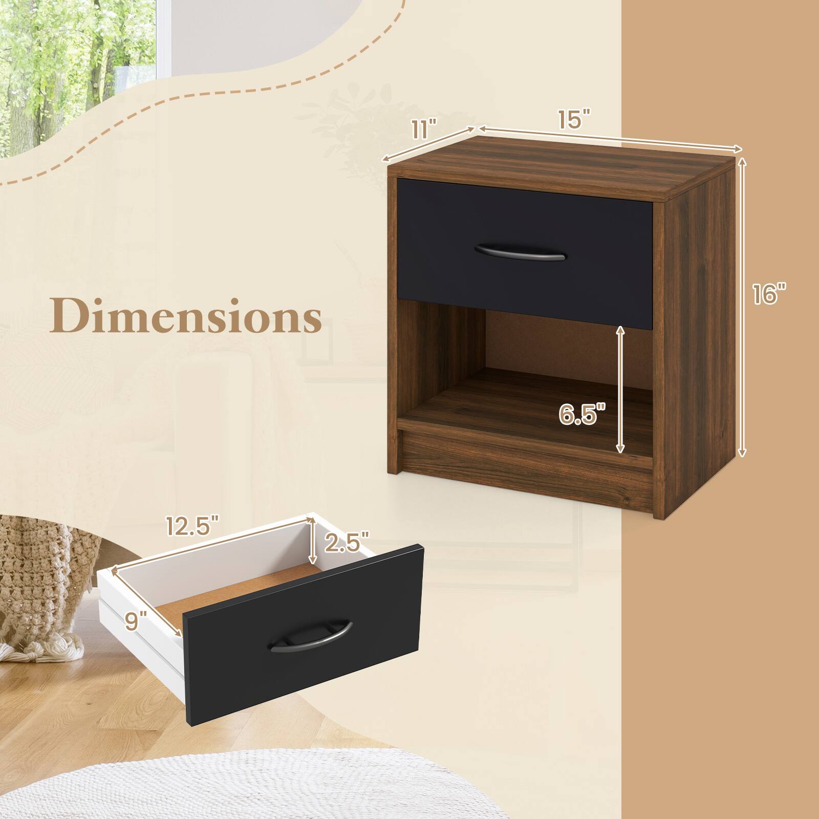 Dimensions

11"
15"
16"
6.5"
12.5"
2.5"
9"