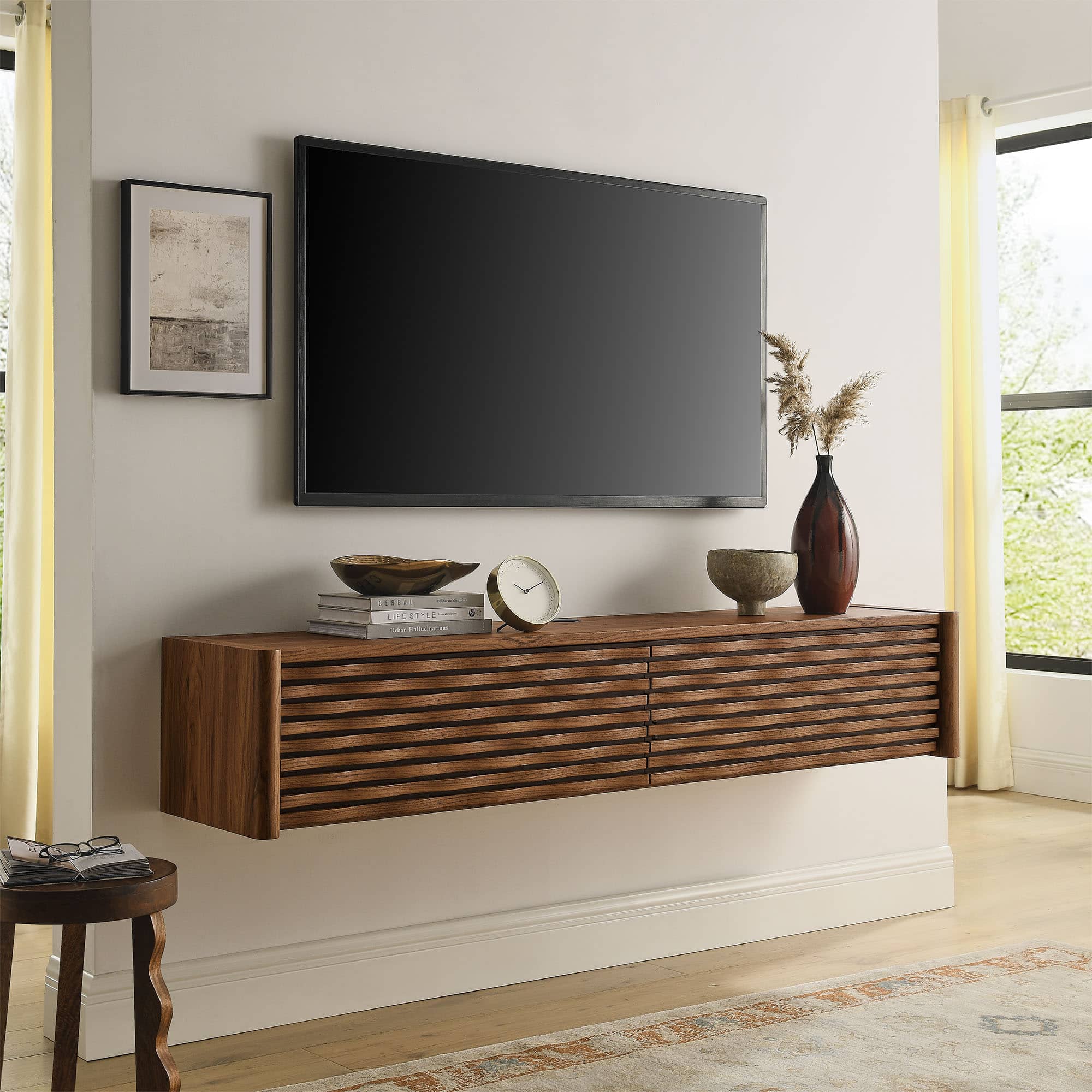 Emric Wave 71" Wall-Mounted TV Cabinet by Modway - Walnut