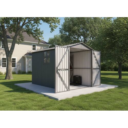 Angle. Anysun - Motorcycle Outdoor Storage Shed with Window, 121" Wide, No Tracks/Fixtures, Easy Assembly - Grey.