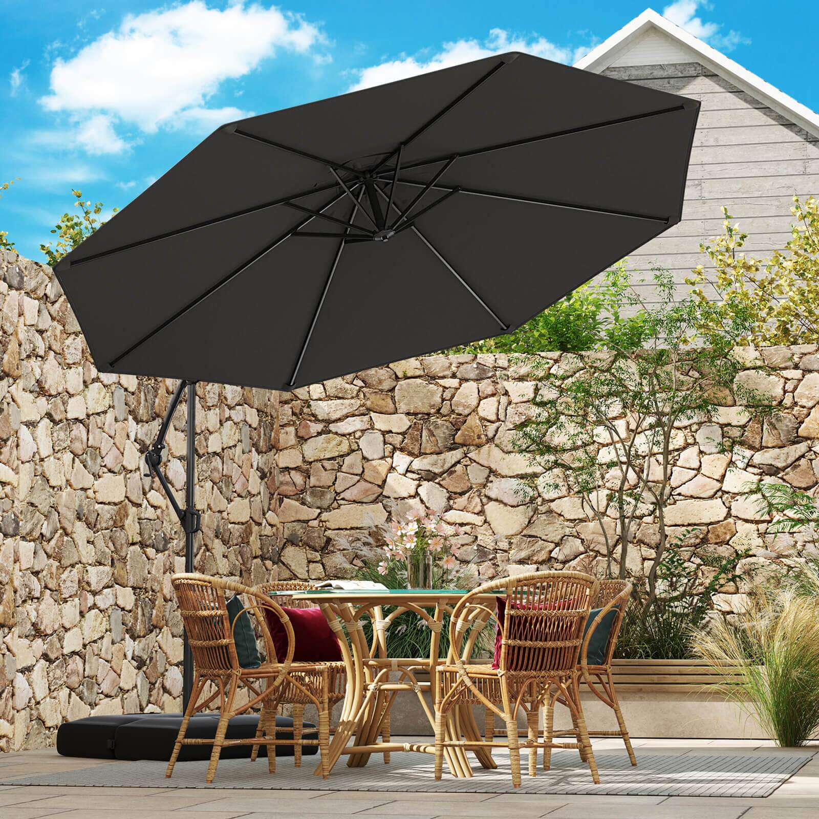 Alt View 3. Costway - Costway 10 FT Offset Hanging Umbrella with Base Patio Cantilever Umbrella 360° Rotation - Gray.