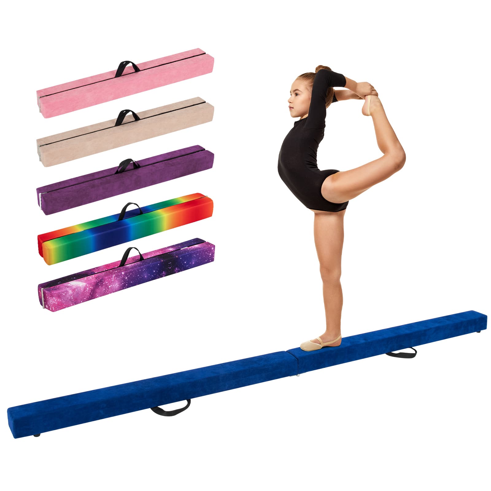Gymax - 9 FT Folding Balance Beam w/ Solid Wood Base & Anti-slip Bottom for Kids Teens Blue - Magic Star