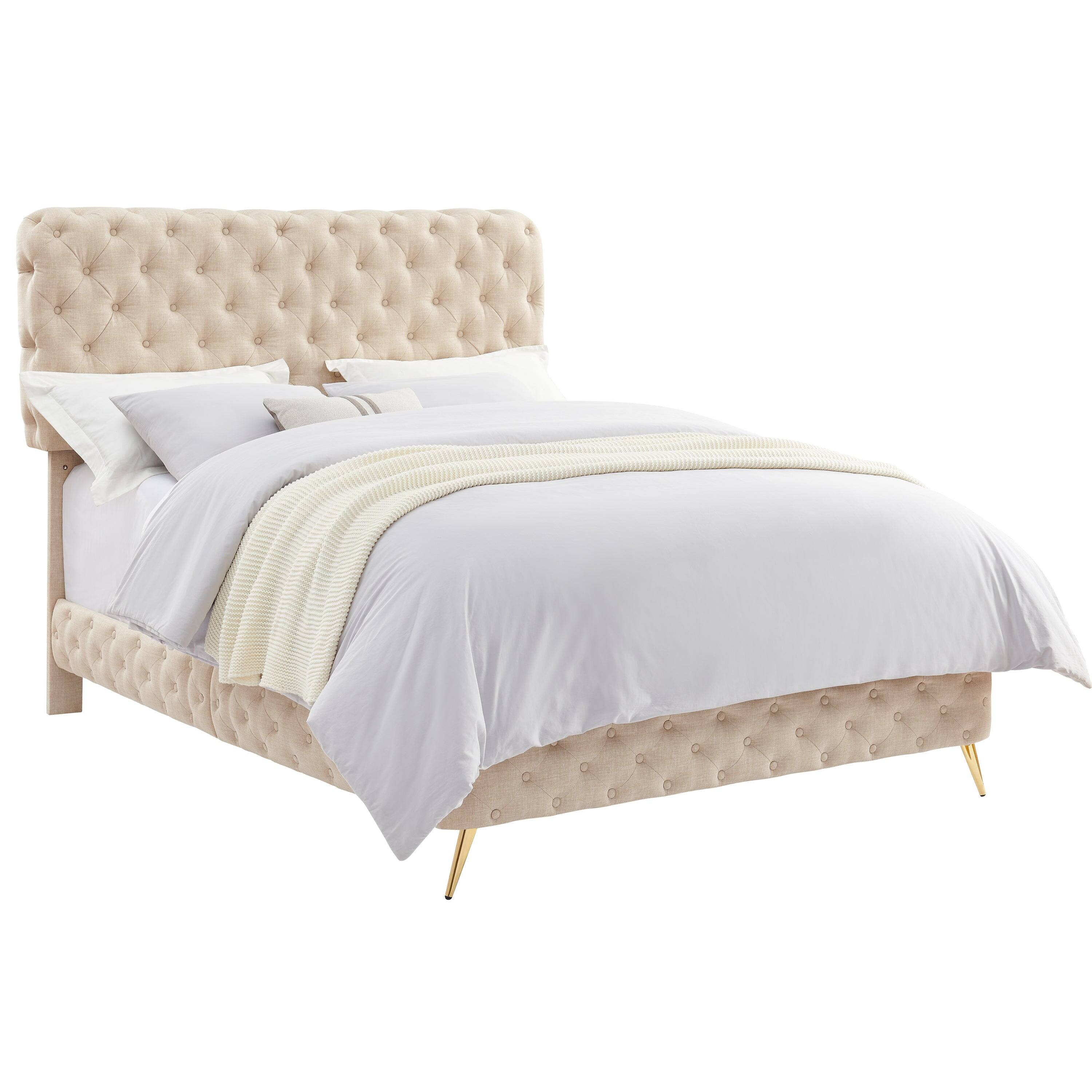 Alt View 1. Boyel Living - Upholstered Bed with Button Tufted Headboard and Solid Wood Frame - Beige.