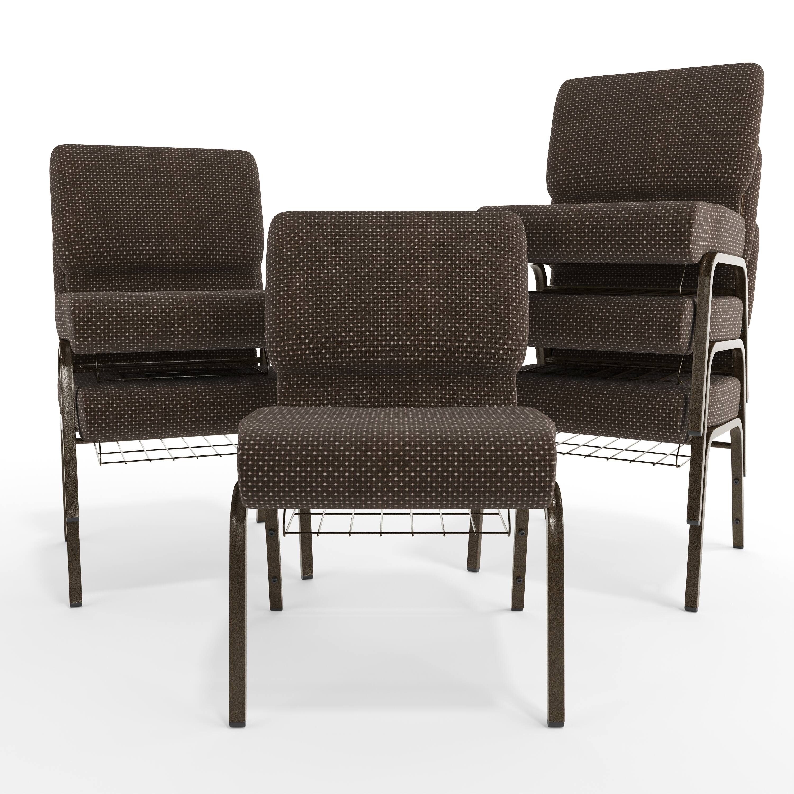 Alt View 10. Emma + Oliver - 21"W Church/Reception Guest Chair with Communion Cup Book Rack - Brown Dot Fabric/Gold Vein Frame.