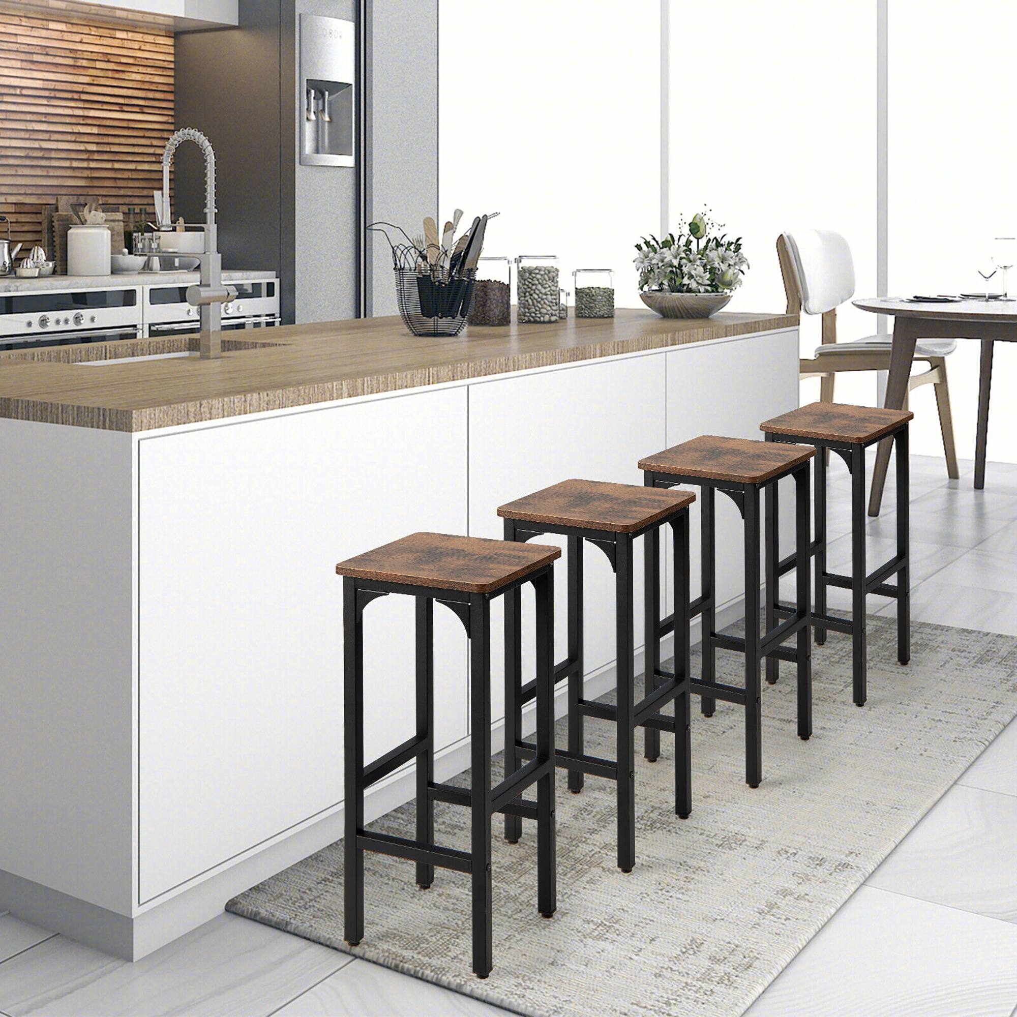 Alt View 2. Gymax - Gymax Set of 4 Industrial Bar Stools 28'' Kitchen Breakfast Bar Chairs Rustic Brown - Rustic Brown,Black.