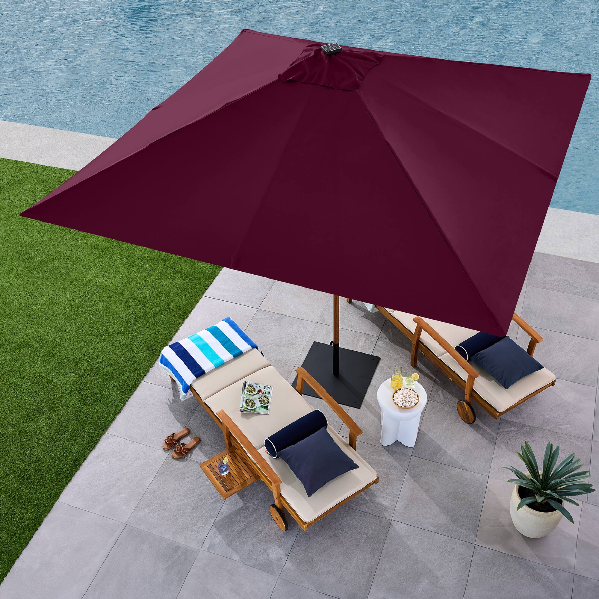 Alt View 4. Best Choice Products - Best Choice Products 9ft Deep Square Solar LED Lighted Patio Umbrella w/ Woodgrain Pattern, UV-Resistant - Burgundy - Burgundy.