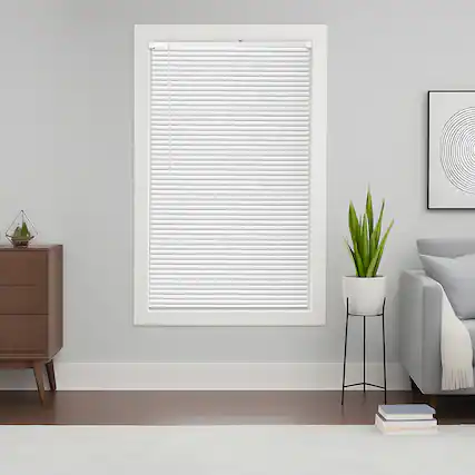 Front. VEVOR - Mini Blinds, 34" W x 48" H, 1" Slat Size,Cordless Horizontal Light Filtering Mini Blind for Indoor Windows,Easy to Clean - White.
