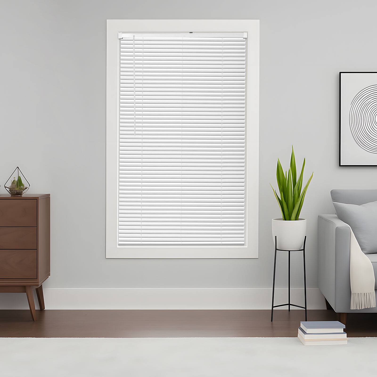 Front. VEVOR - Mini Blinds, 34" W x 48" H, 1" Slat Size,Cordless Horizontal Light Filtering Mini Blind for Indoor Windows,Easy to Clean - White.