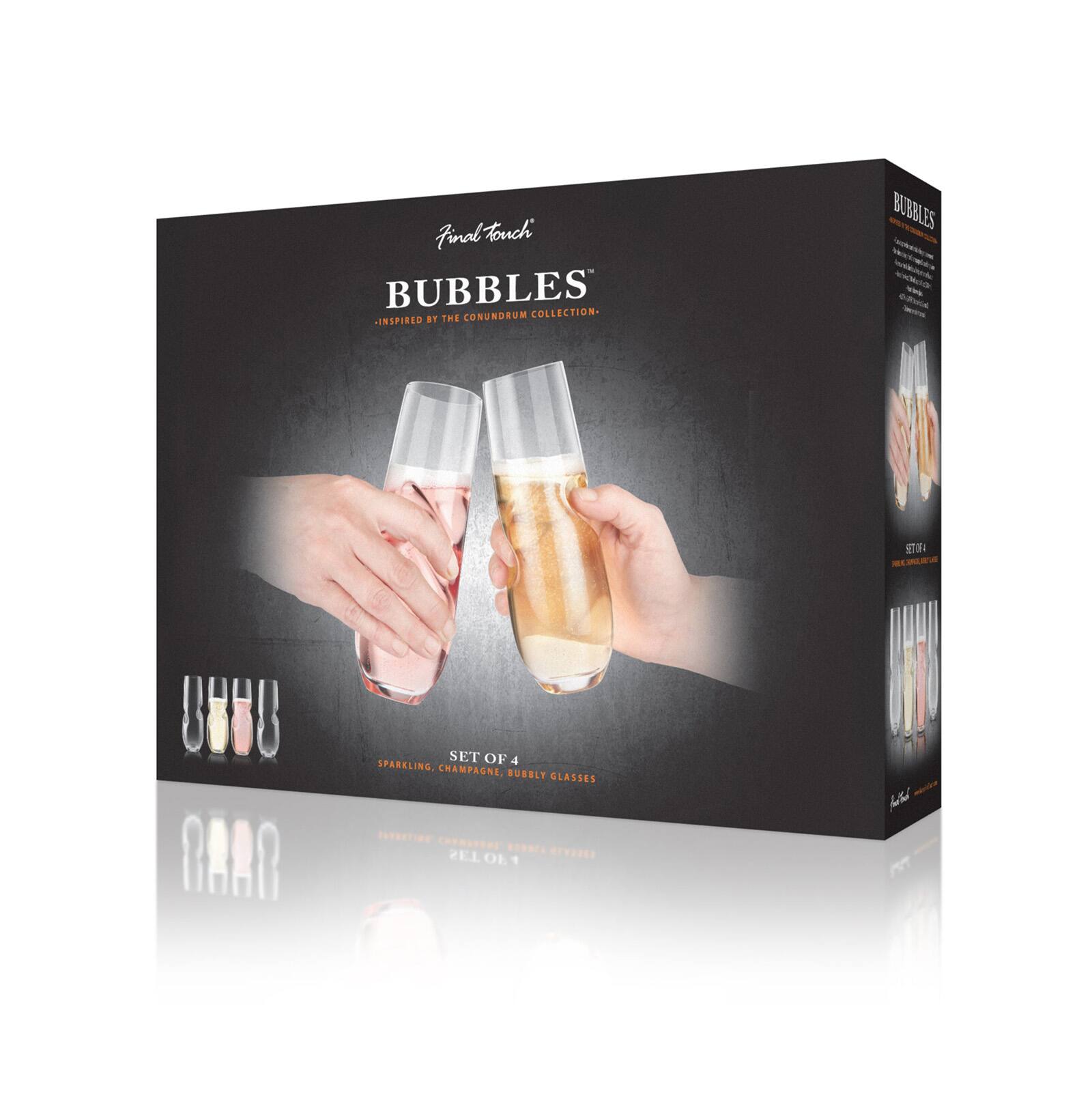 Final Touch: BUBBLES COLLECTION. - INSPIRED BY THE CONUNDRUM

BUBBLES - add

ETOF4 MAR
CARD
SET OF 4 SPARKLING, CHAMPAGNE, BUBBLY GLASSES CONNOTING 'CHYMAYOUS' BORNCK OTHERED SIT Obt
Parted
