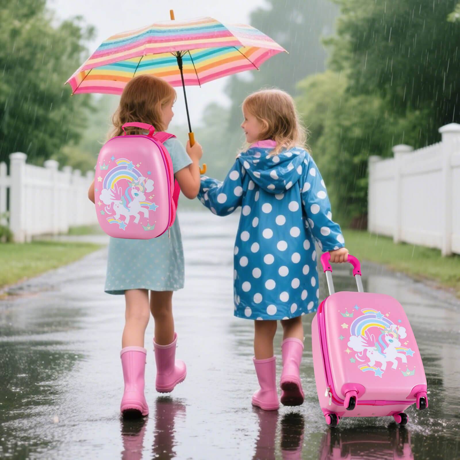 Alt View 1. Costway - Costway 2PC Kids Carry On Luggage Set 12" Backpack and 16" Rolling Suitcase for Travel - Multicolor.