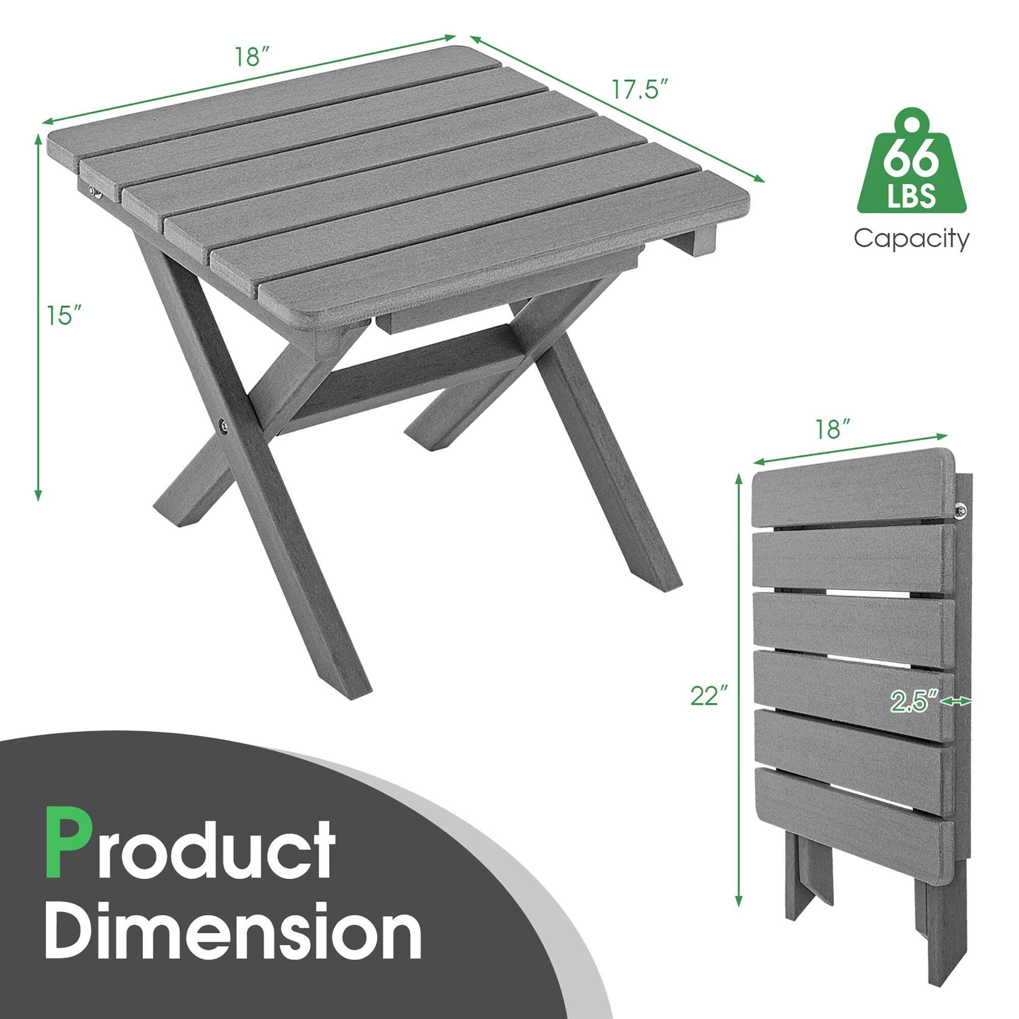 Product Dimension

18" x 17.5" x 15" (Table)
18" x 22" x 2.5" (Shelf)

66 LBS Capacity