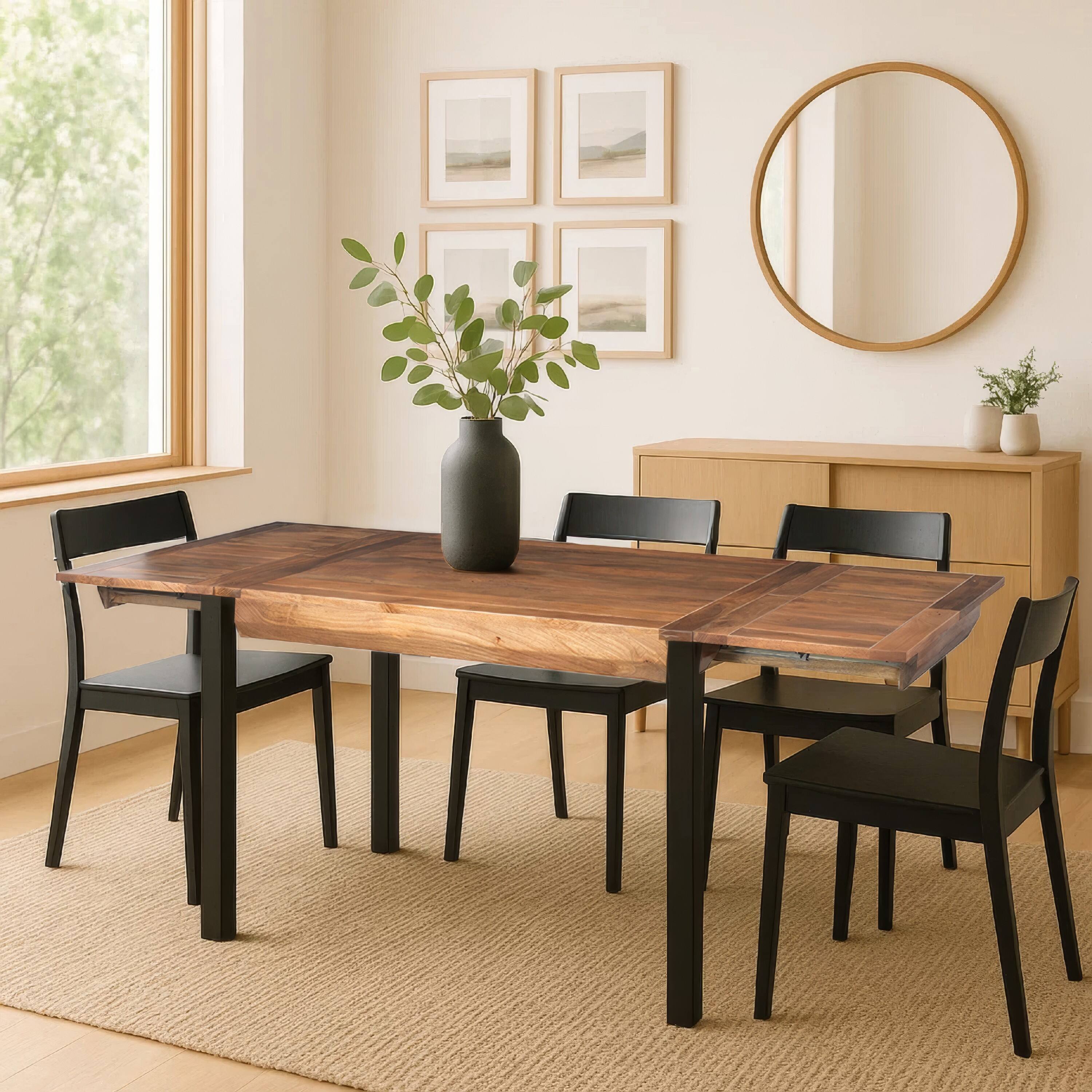 Alt View 10. Manhattan Lane - 83 Inch Extendable Rectangular Dining Table, Handcrafted Mango Wood with Black Iron Legs - Brown, Black.