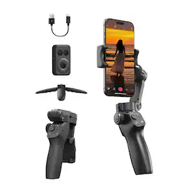PRIMEPLUS - 3-Axis Gimbal Stabilizer for Smartphone with AI Tracking, Detachable Touch Remote, Tripod - Black