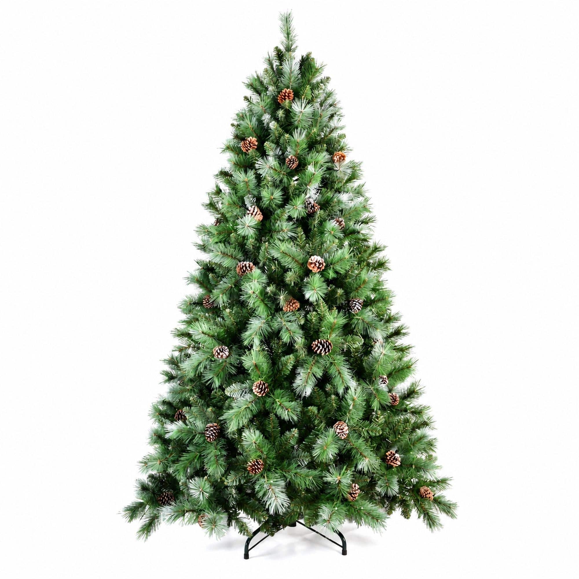 RYHNUYNE - 6FT Christmas Tree With 66 Pine Cones, 988 Mixed PVC Hard Needle Branches Hinged Structure Sturdy Metal Stand - Green