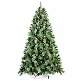 RYHNUYNE - 6FT Christmas Tree With 66 Pine Cones, 988 Mixed PVC Hard Needle Branches Hinged Structure Sturdy Metal Stand - Green
