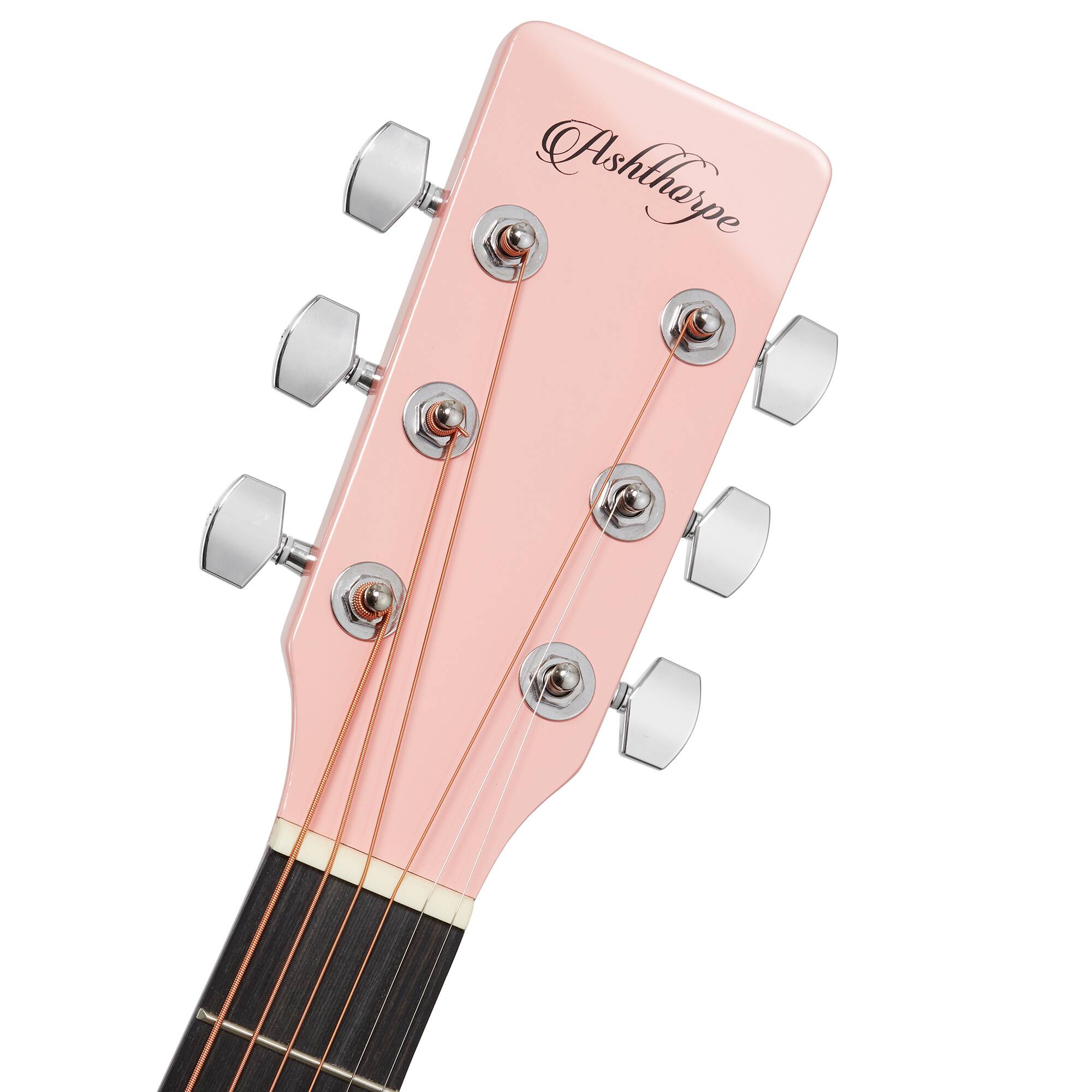 Alt View 4. Ashthorpe - Full-Size Cutaway Thinline Acoustic-Electric Guitar w/ Gig Bag and EQ - Pink.