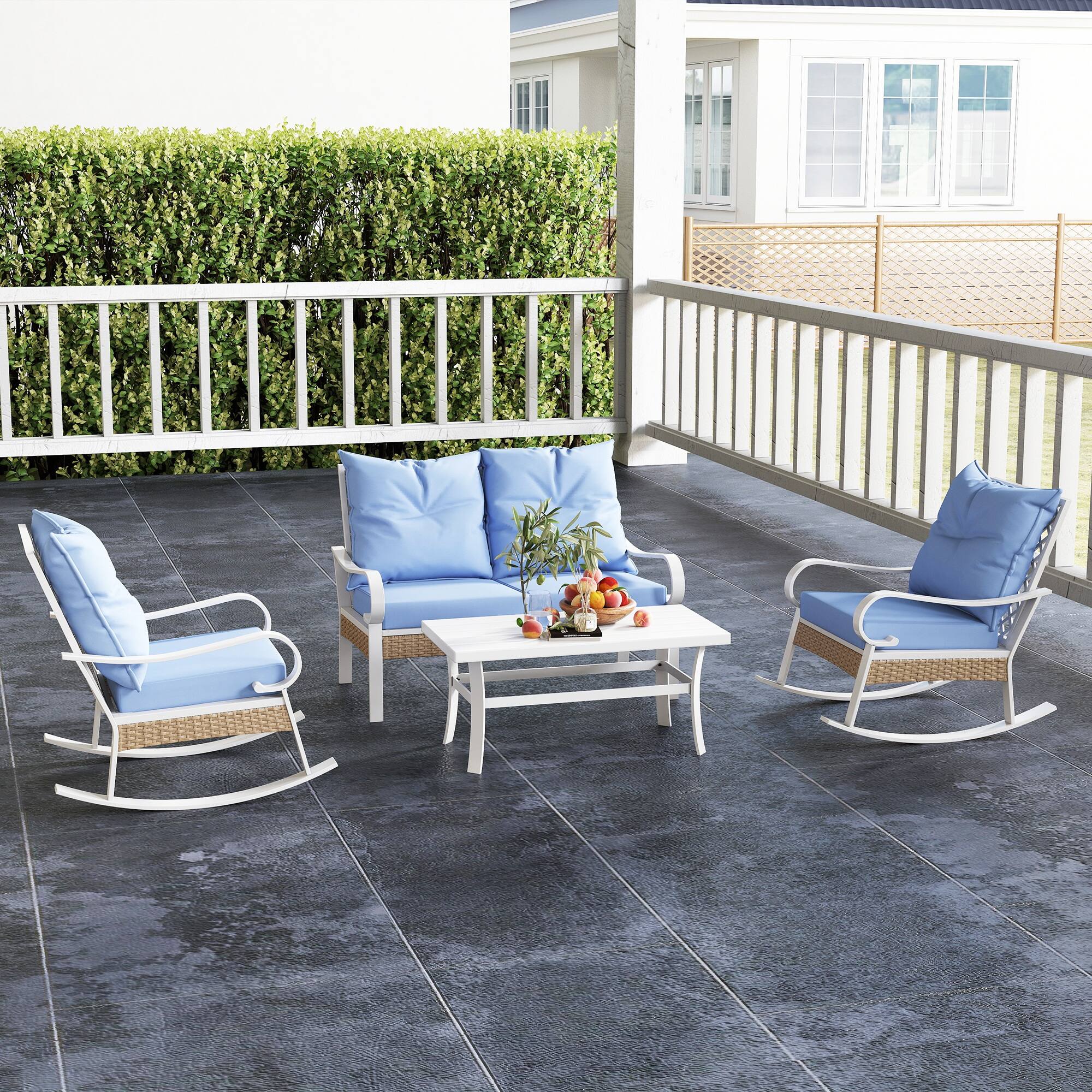 Alt View 1. Outsunny - 4 Piece Patio Furniture Set for Backyard, Lawn and Pool, Outdoor Conversation Set with Loveseat Sofa, Rocking Chairs - Light Blue.