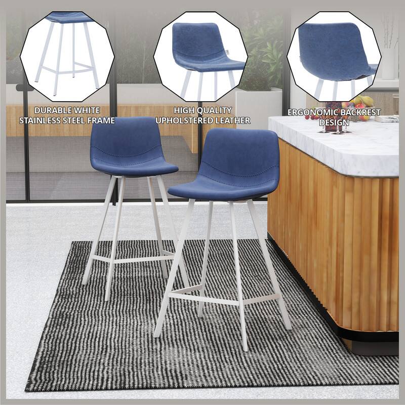 LeisureMod Elland 24 Inch Counter Stool with White Base, Modern ...