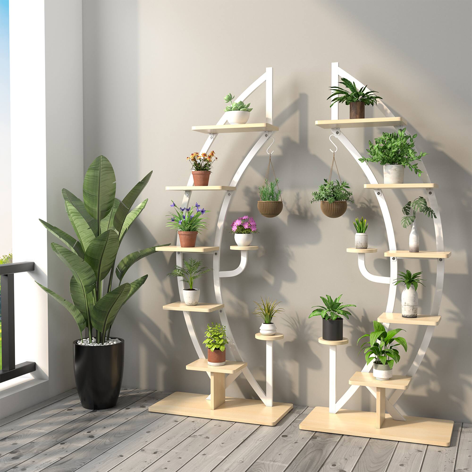 Alt View 4. Costway - Costway 6 Tier Potted Metal Plant Stand Rack Curved Stand Holder Display Shelf with Hook - Natural,White.