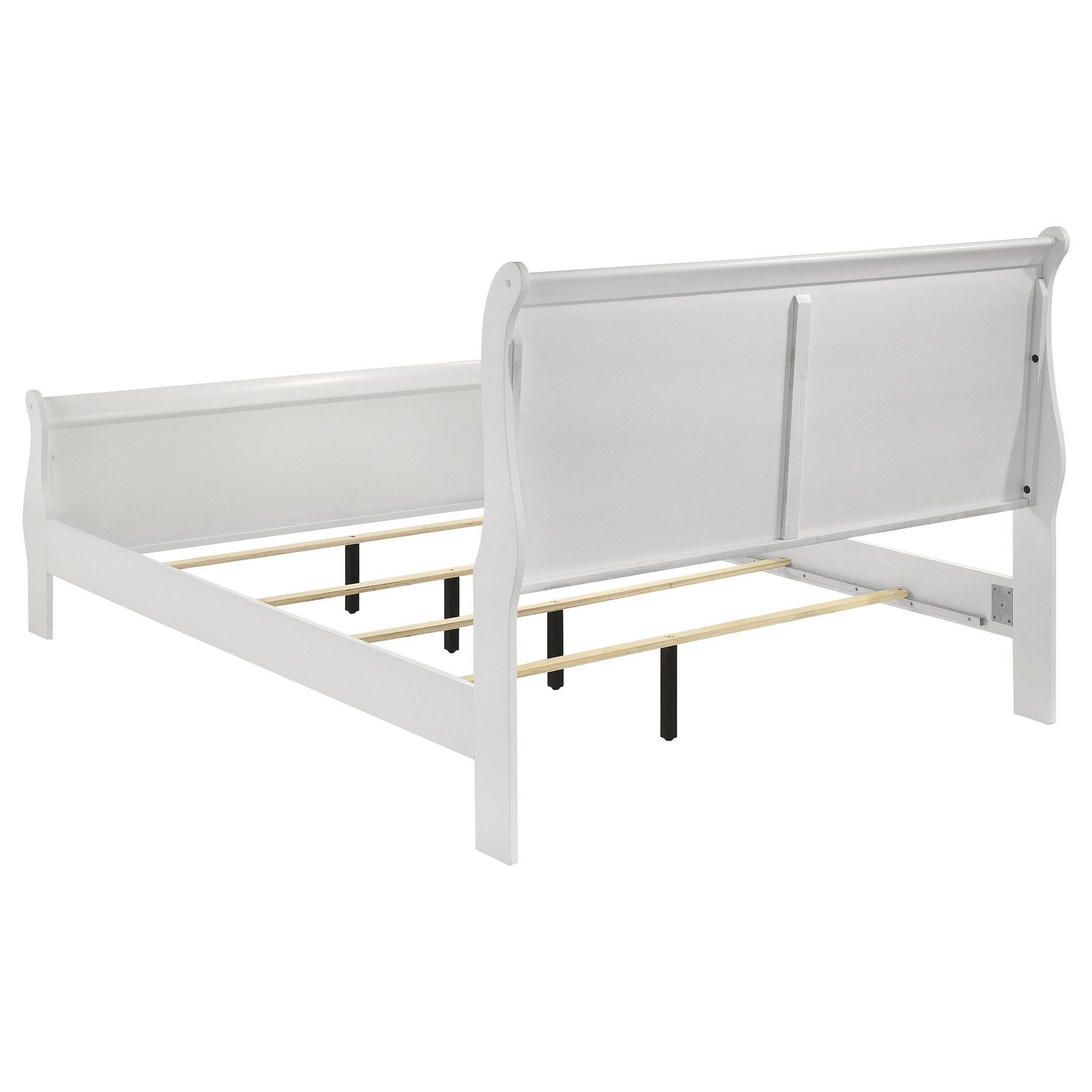 Alt View 2. Manhattan Lane - Nim Full Size Bed, Sleigh Panel Headboard Design, White, Low Profile - White.
