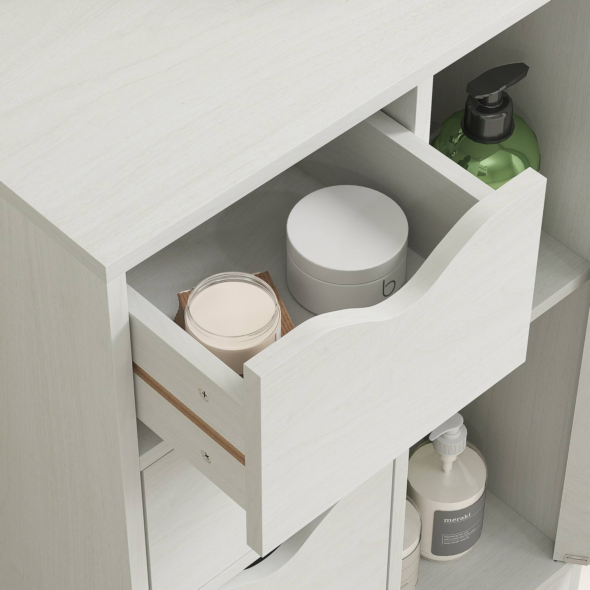 Alt View 8. Homcom - Freestanding Storage Cabinet, Bathroom Floor Cabinet with 4 Drawers and Door - White.