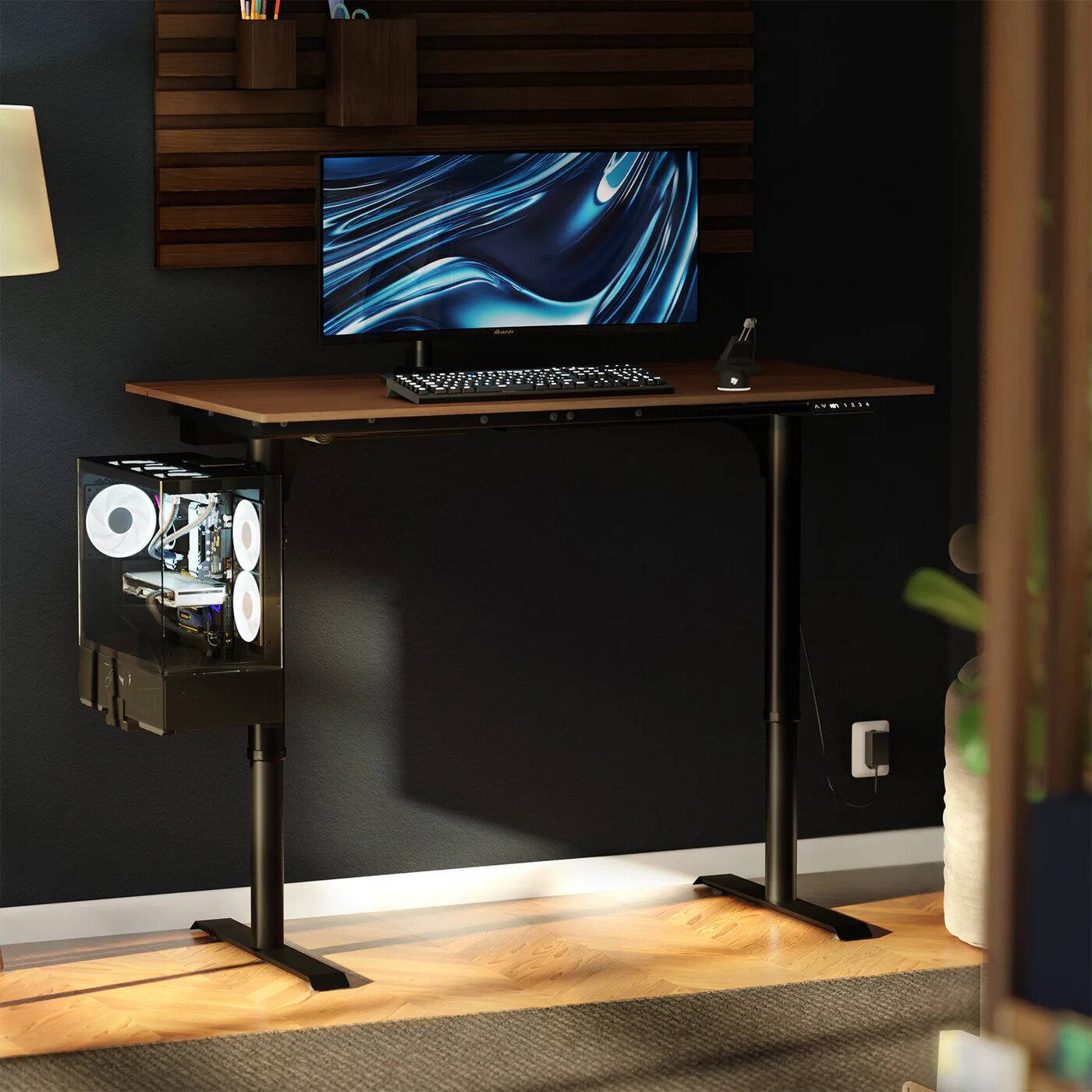 Alt View 4. Arozzi - Arena Nordico Electric Standing Desk - White - Walnut.