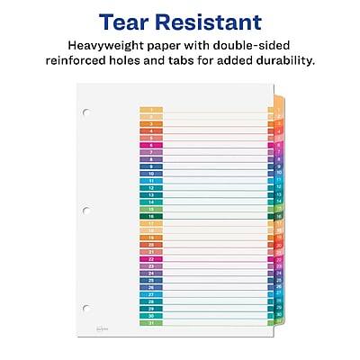 Tear Resistant  
Heavyweight paper with double-sided reinforced holes and tabs for added durability.

3 7 S 10 N0 13 13 14 13 16 13 13 16 19 20 21 22 23 24 20 20 23 20 et 30 FE 30 72 23 24 26 29