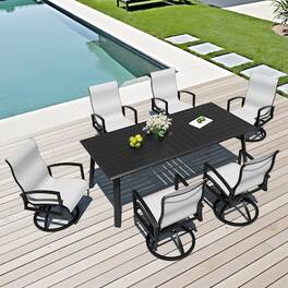 Crestlive Products - 7/9/11pc Water Proof All-Aluminum Patio Dining Set Rectangle Table 360-degree Rotation Arm Chairs - White-7PC