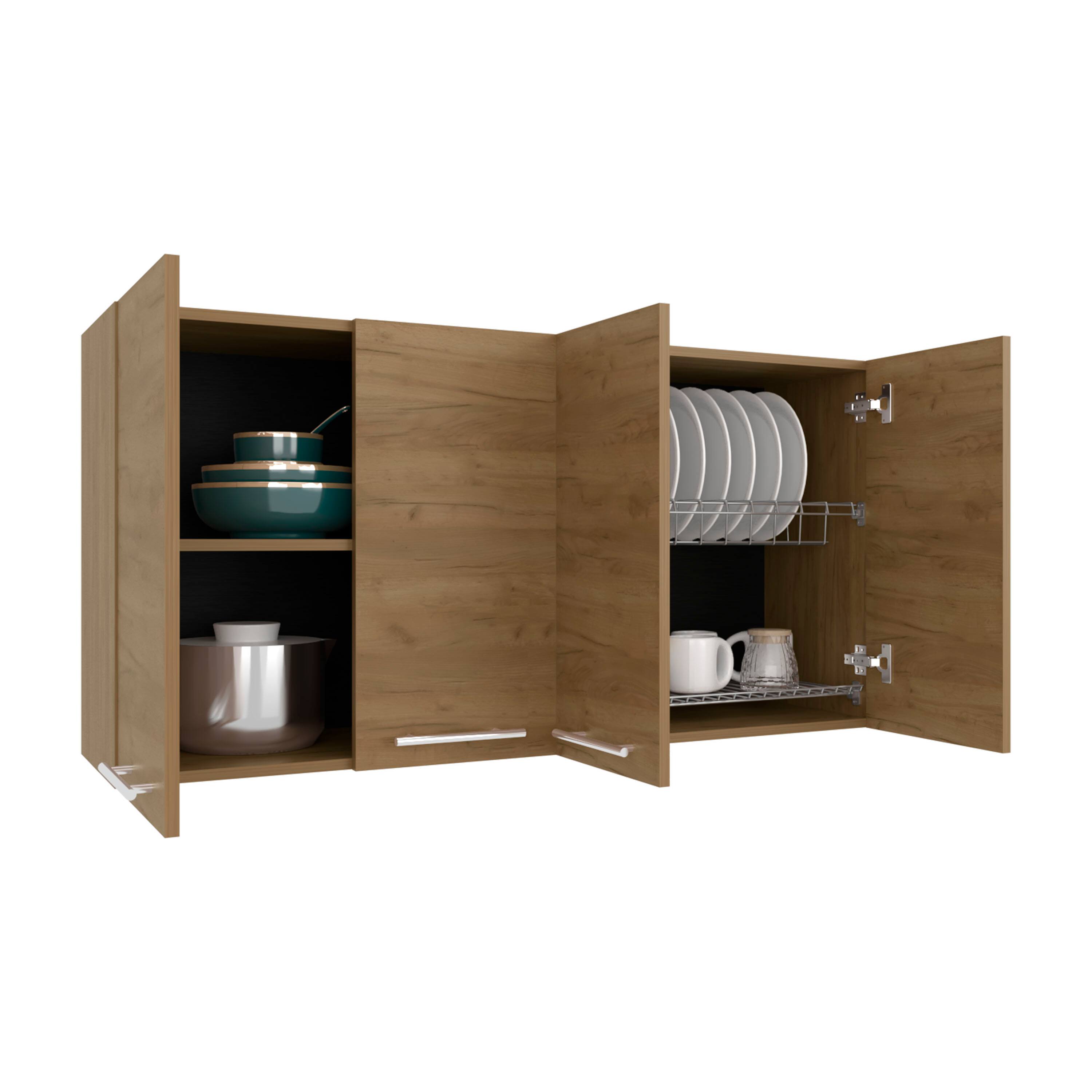 Front. TuHome - Tuhome 120 Wall Cabinet, Four Doors, Two Cabinets, Two Shelves, Natural Oak - Beige.