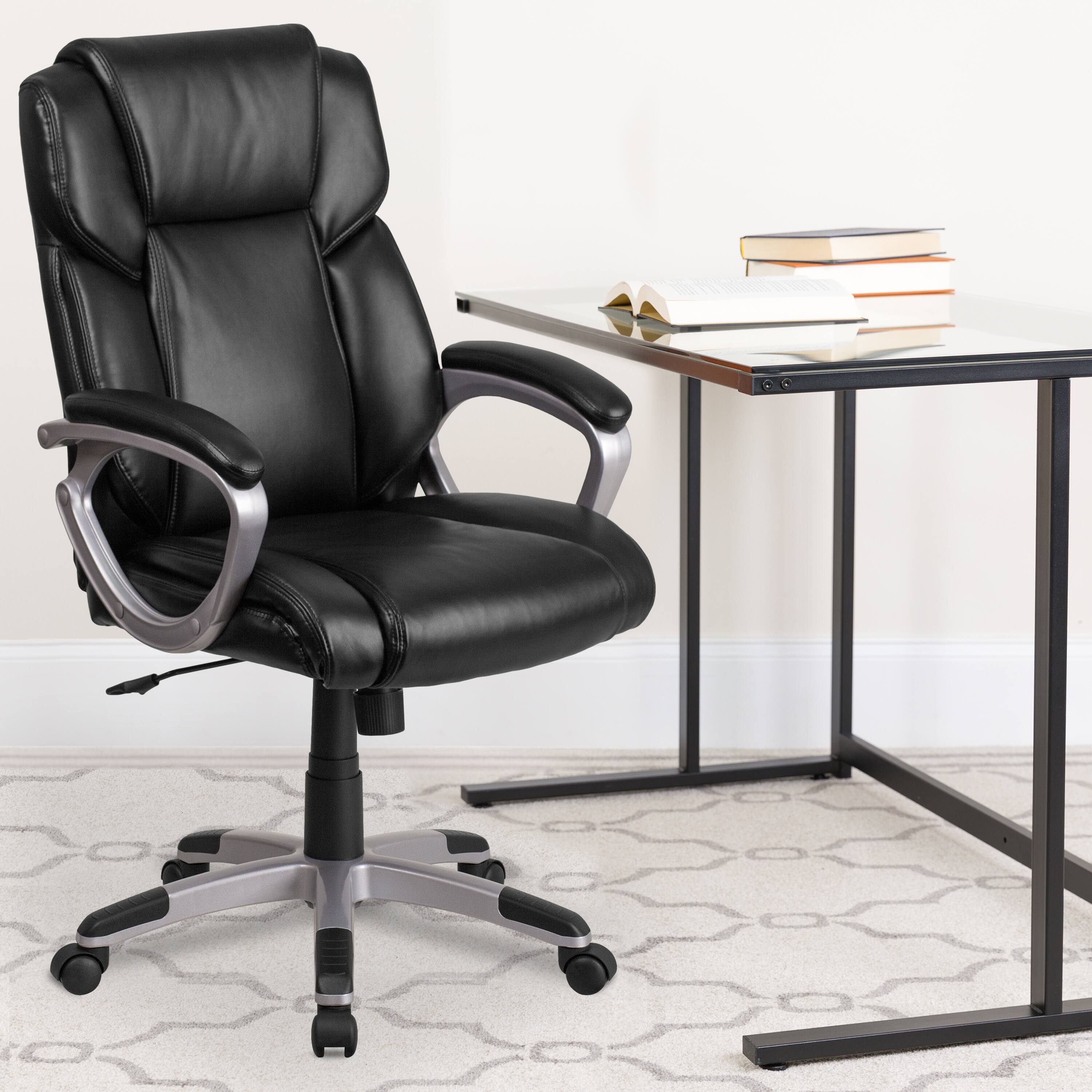 Alt View 1. Emma + Oliver - Mid-Back Faux Leather Executive Swivel Office Chair with Padded Arms - Black.