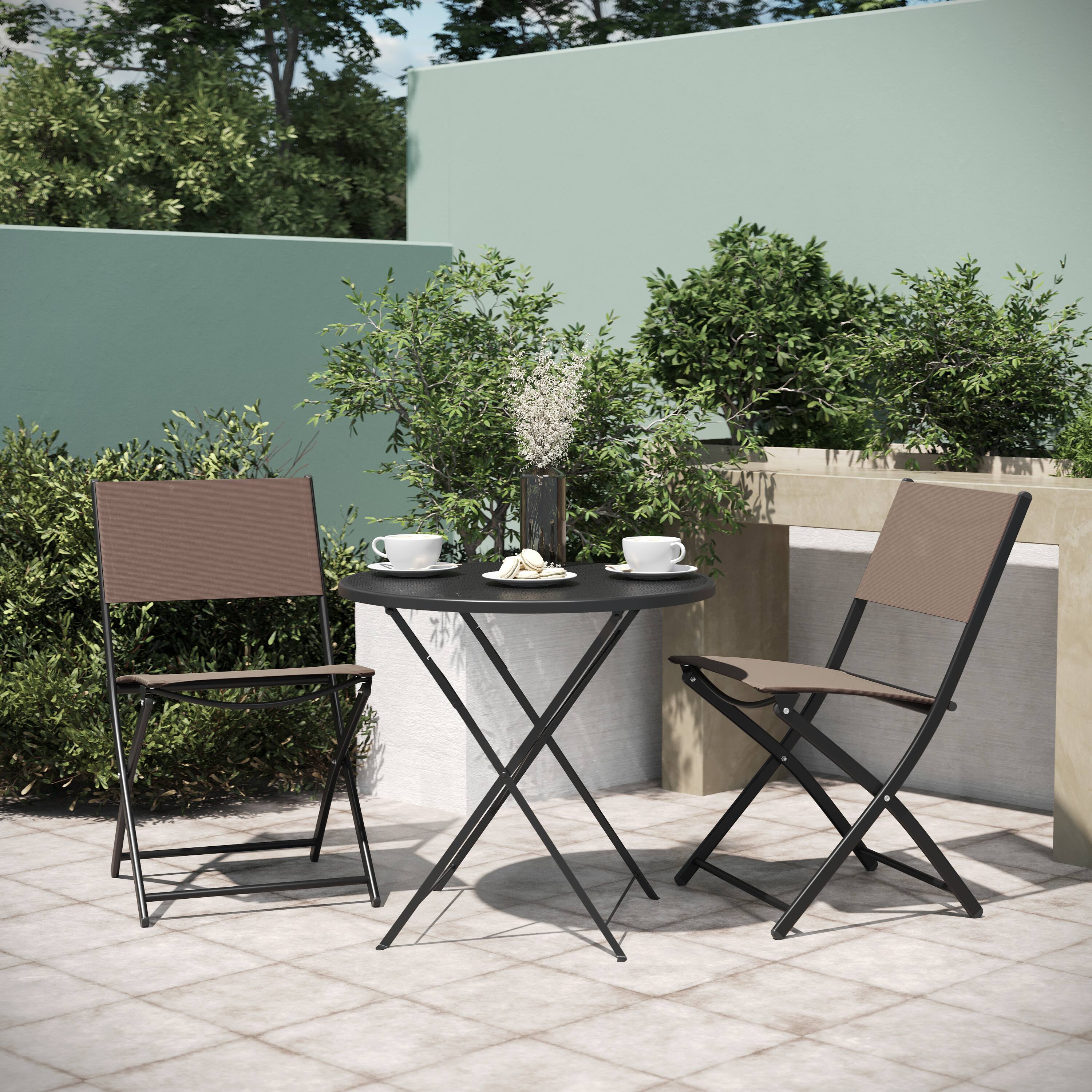 Alt View 2. Emma + Oliver - Bartlett Set of 2 Folding Chairs for Indoor/Outdoor Use with Flex Comfort Material and Steel Frames - Brown.
