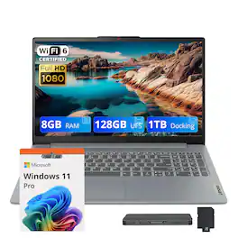 Lenovo - Upgraded - IdeaPad Slim 3i Laptop-15.6" FHD LCD Display-Intel Core i3-N305-8GB RAM-128GB UFS-Win 11 Pro-1TB Dock Set - Gray