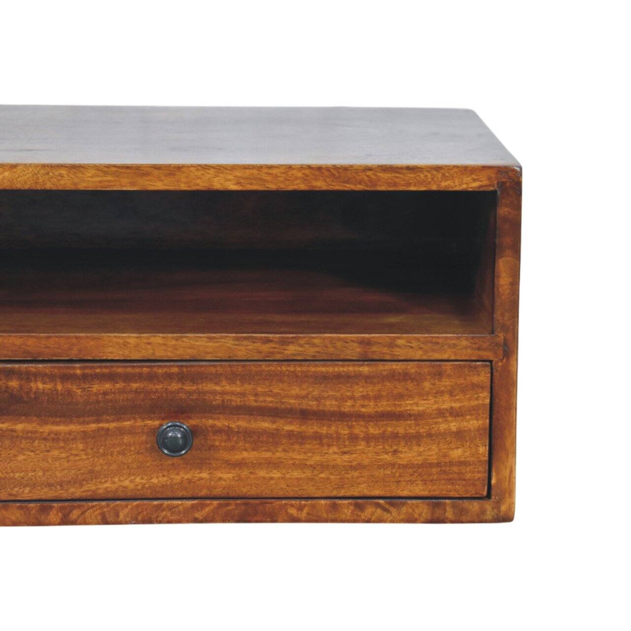 Back. Artisan Furniture - Artisan Furniture Solid Wood Lunar 2 Drawer Chestnut Wall Mounted Media Unit, 2 Drawers, 1 Shelf, Dark Brown - Brown.