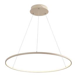 Jonathan Y - Brice 35" Modern Contemporary Metal Round Dimmable Integrated LED Pendant - Beige