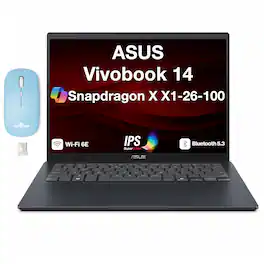 ASUS - Vivobook 14 Laptop 14.0 WUXGA Display (Snapdragon X X1-26-100, 16GB, Win 11 Home) w/Dockztorm Wireless Mouse - Quiet Blue