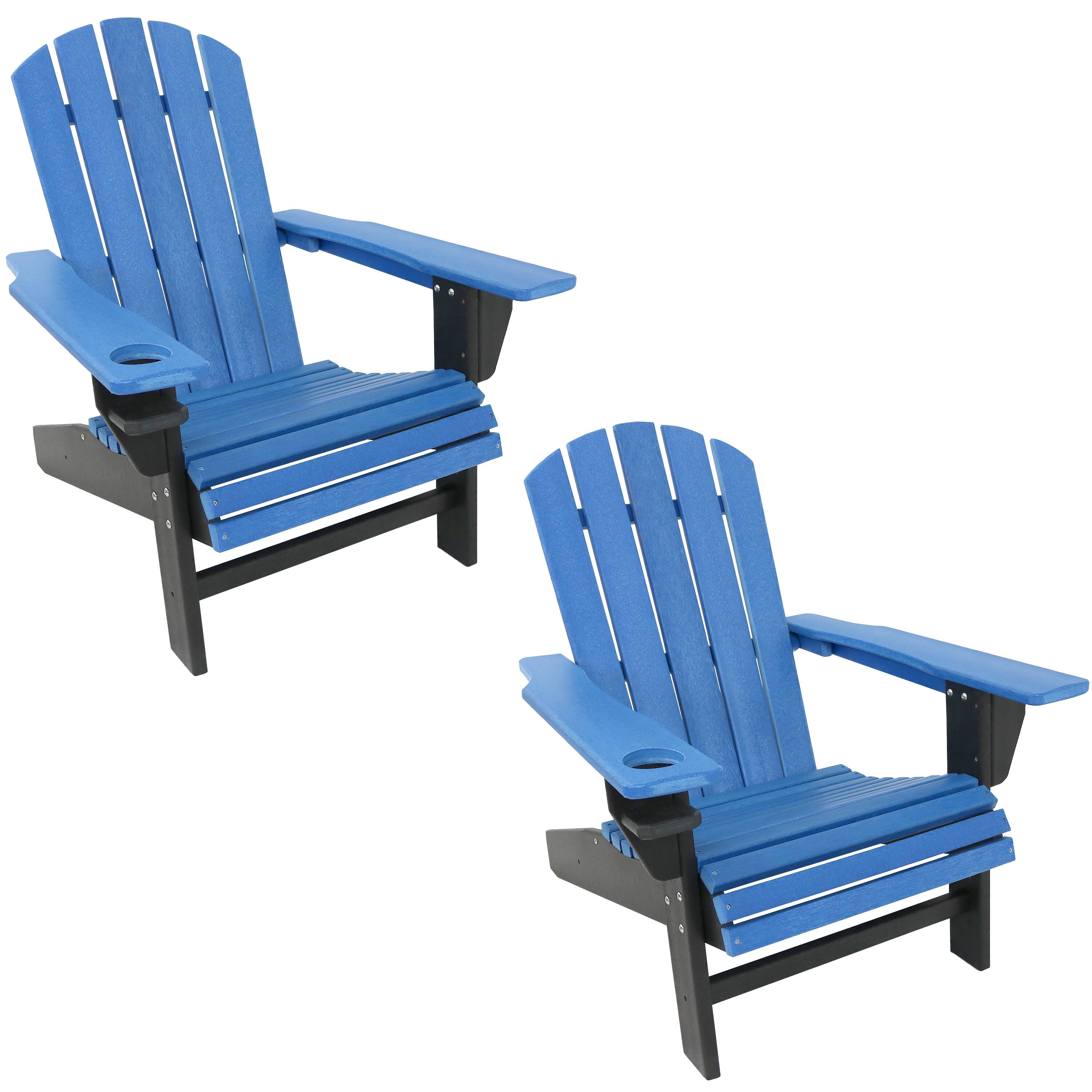Front. Sunnydaze - HDPE Adirondack Chair with Drink Holder - Set of 2 - Blue and Black.