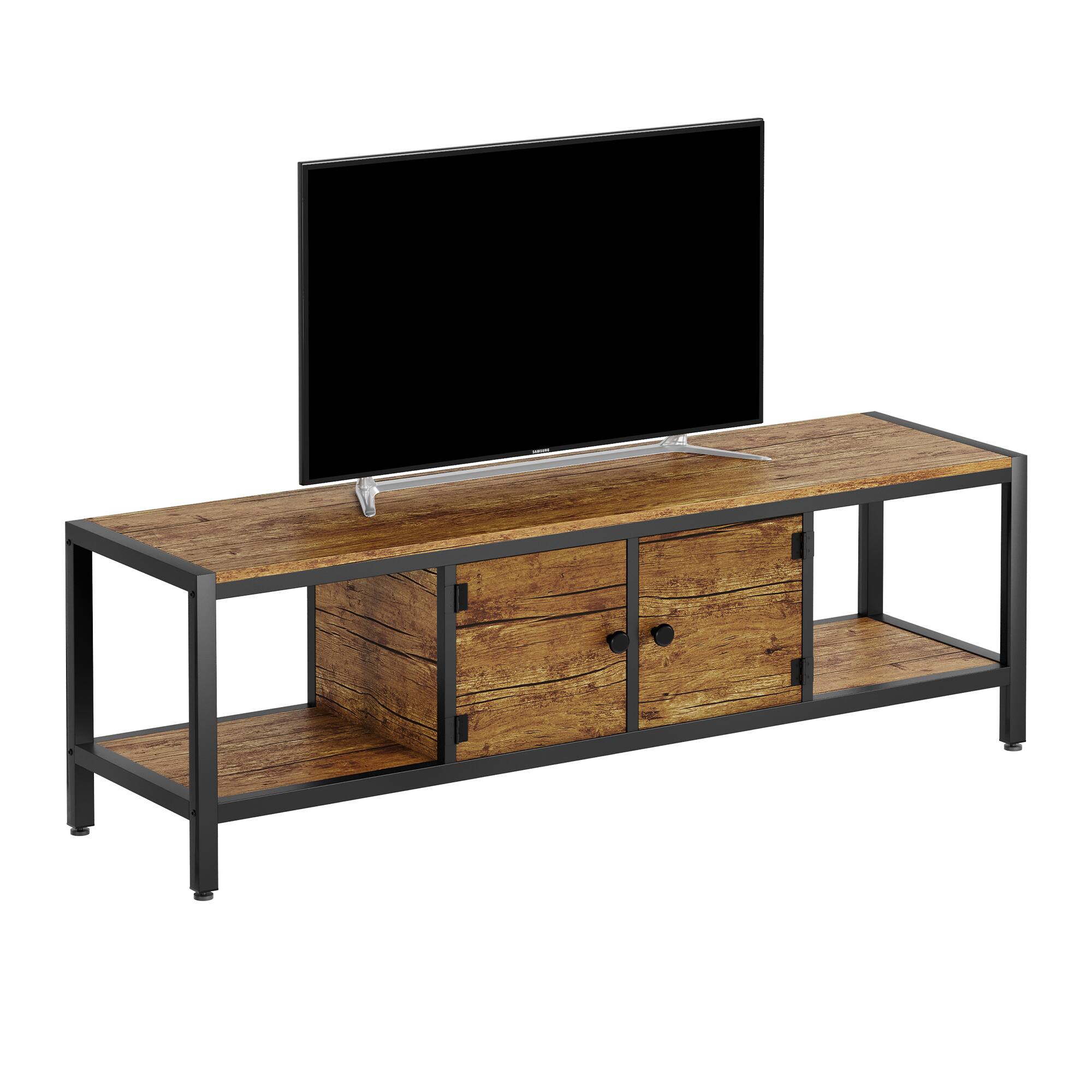 Front. GARVEE - 65 in TV Stand for Bedroom, Farmhouse TV Cabinet，TV Consoles up to 75 in TV, Wooden TV Stand with Open Storage Shelves - Brown.