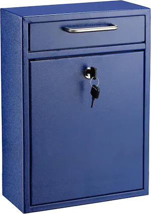 Front. AdirOffice - Drop Box Large Steel Wall-Mounted Drop Box Mailbox with Key Lock - Blue.