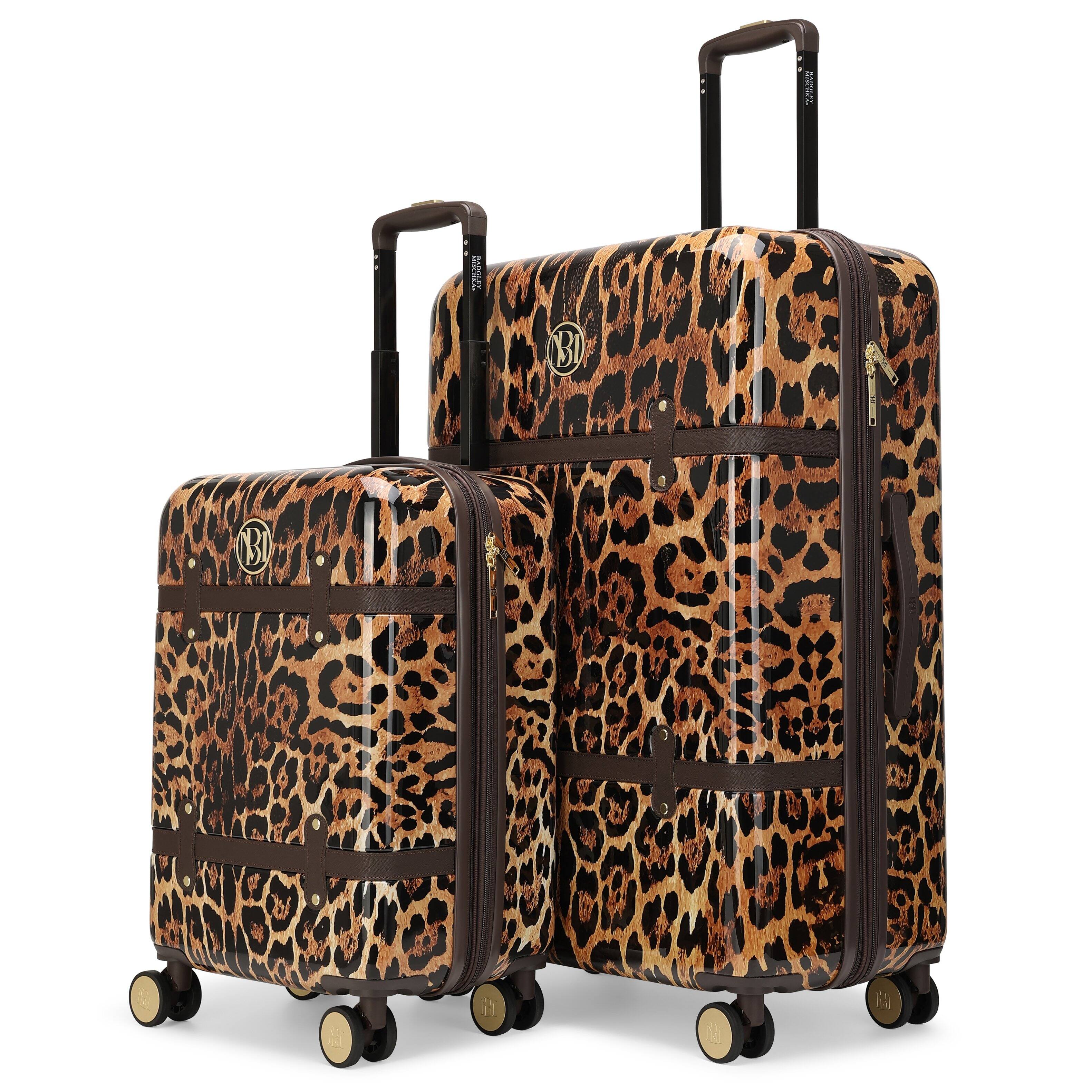 Front. Badgley Mischka - BADGLEY MISCHKA Leopard Lux 2 Piece Expandable Retro Luggage Set - White.