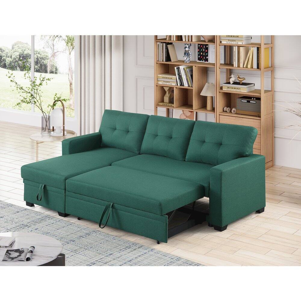 Alt View 3. Devion Furniture - Devion Furniture Polyester Fabric Reversible Sleeper Sectional Sofa-Green - Green.