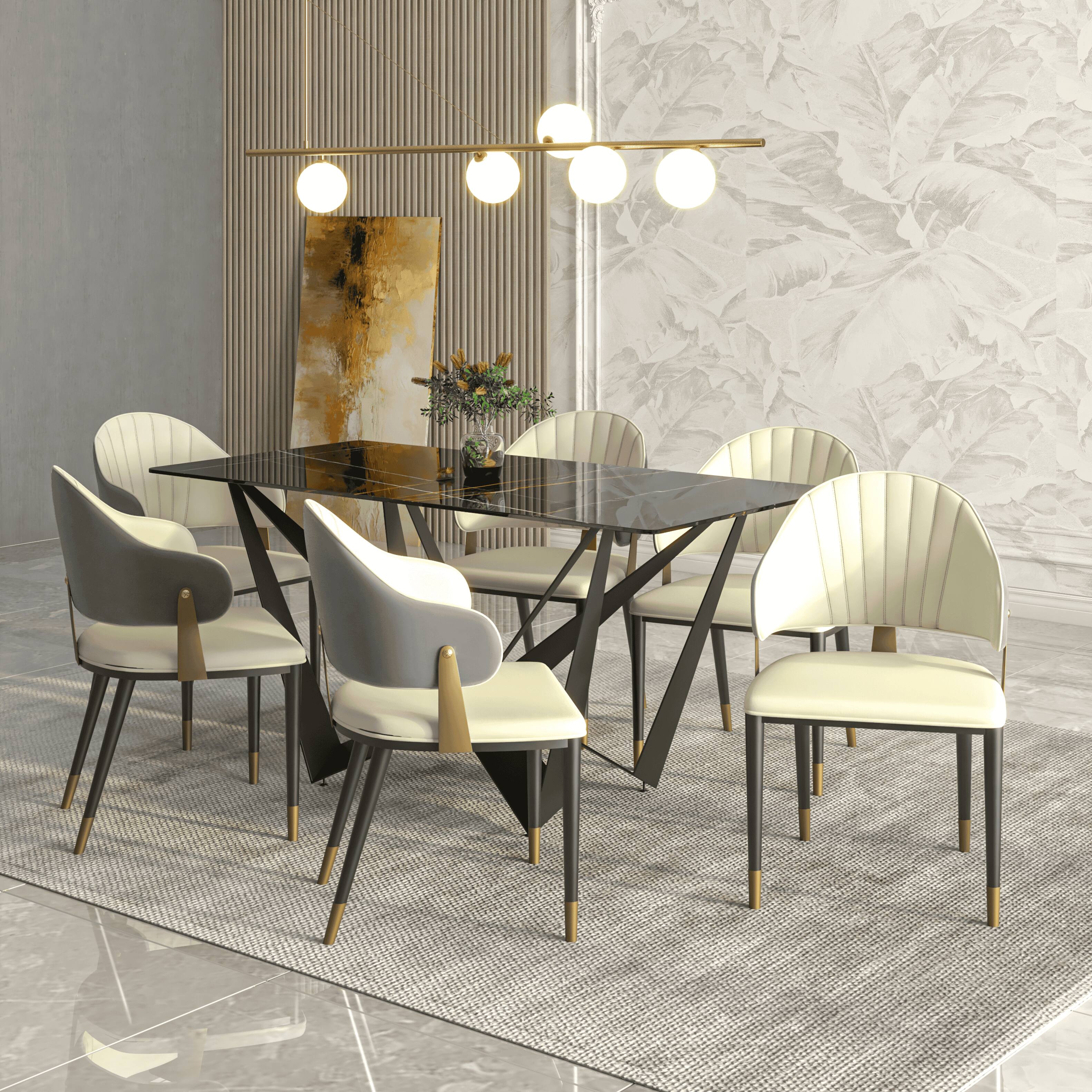 Left. LeisureMod - Aria Modern PU Leather Dining Chair with Iron Legs - Grey.