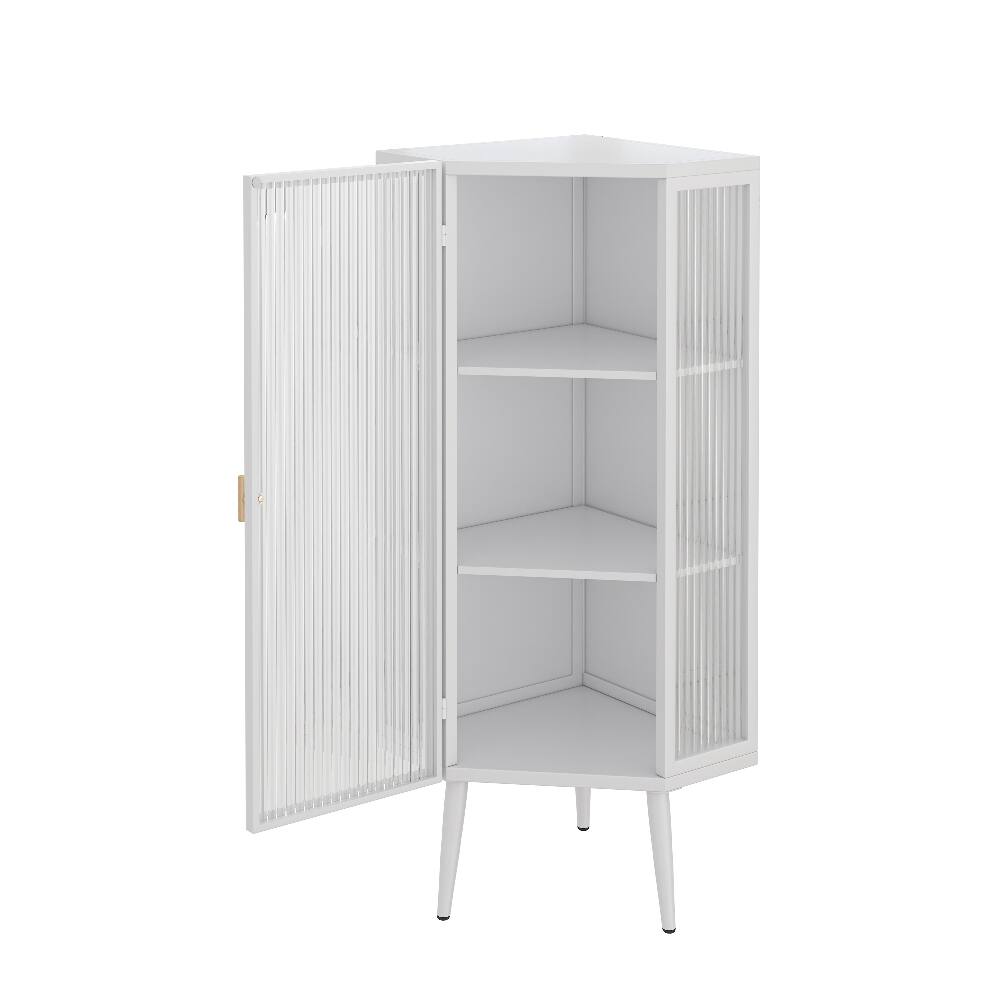 Alt View 2. Loheer - Loheer White Floor Corner Cabinet, Freestanding Metal Storage with Tempered Glass Doors for Bathroom - White.