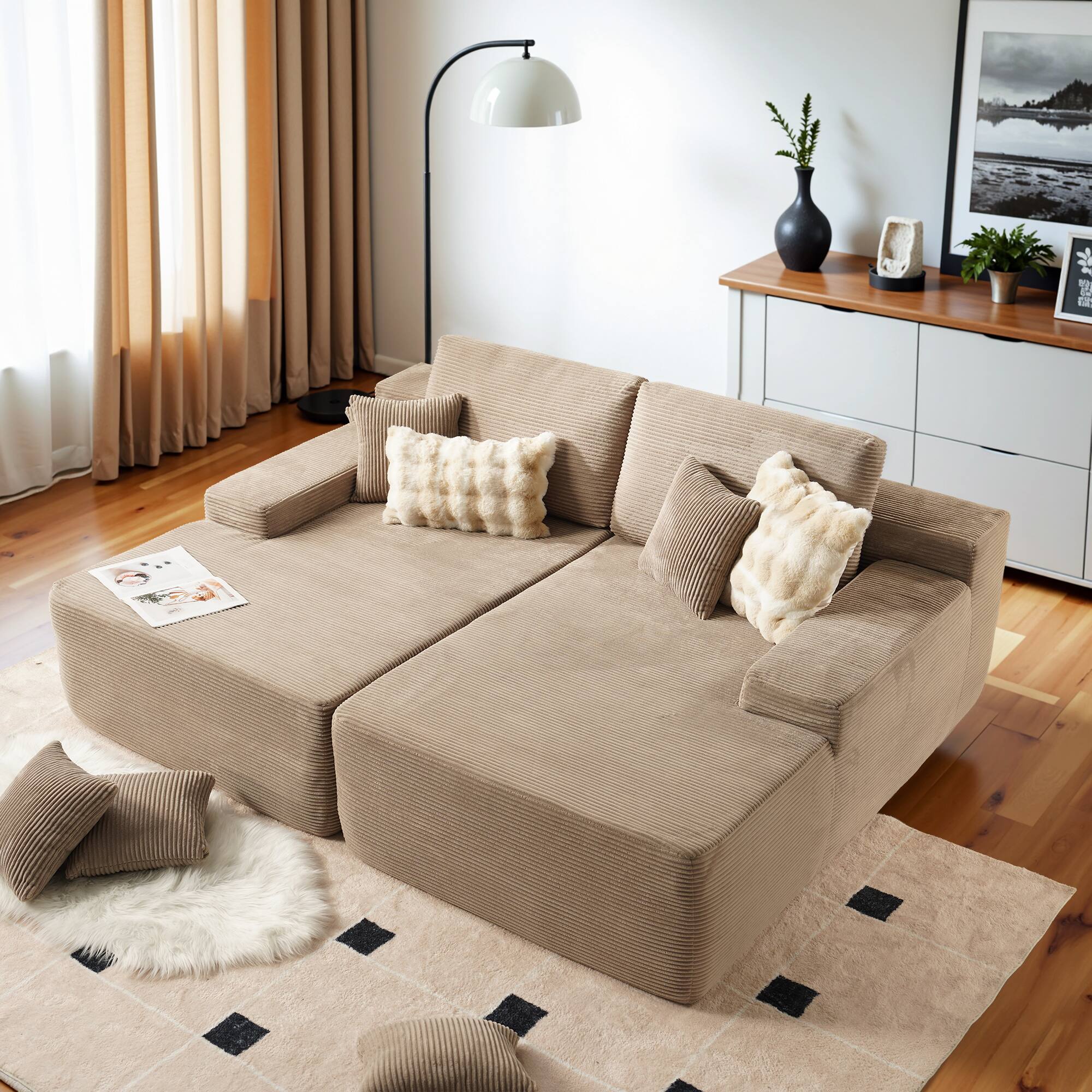 "Ovios - 81"" Oversized Sectional Double Chaise Lounge with Cloud Plush Corduroy Sofa Bed - Camel(Corduroy)" price history on PriceWatchPro
