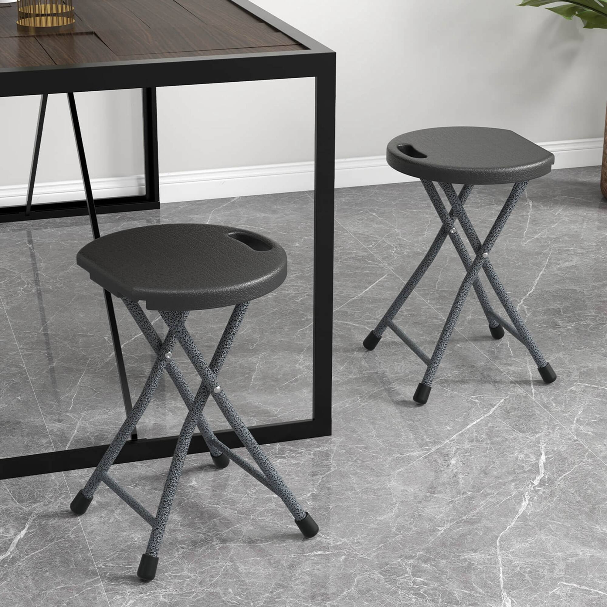 Alt View 7. Costway - Costway 2 PCS 18"H  Folding Stool Portable & Foldable Camping Chair with Built-in Handle - Black,Silver.