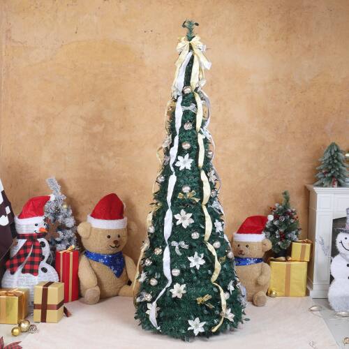 Alt View 7. Winado - 7 FT Christmas Tree Pop Up Artificial Pre-lit with Warm Lights, Ornaments for In/Outdoor Holiday Decoration - Green & Golden.