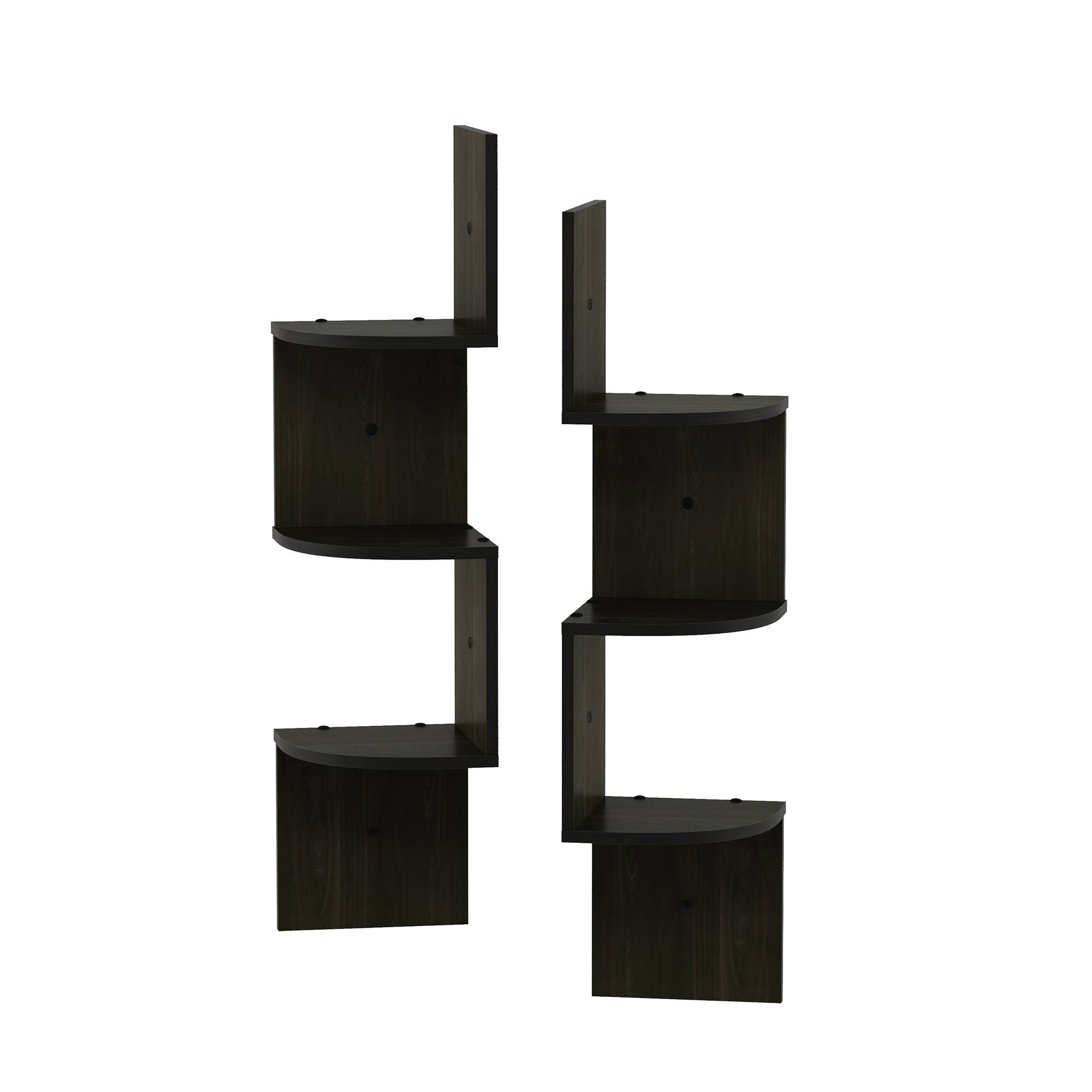 Alt View 2. Furinno - Rossi 3-Tier Wall Mount Floating Corner Radial Shelf, Set of 2 - Espresso.