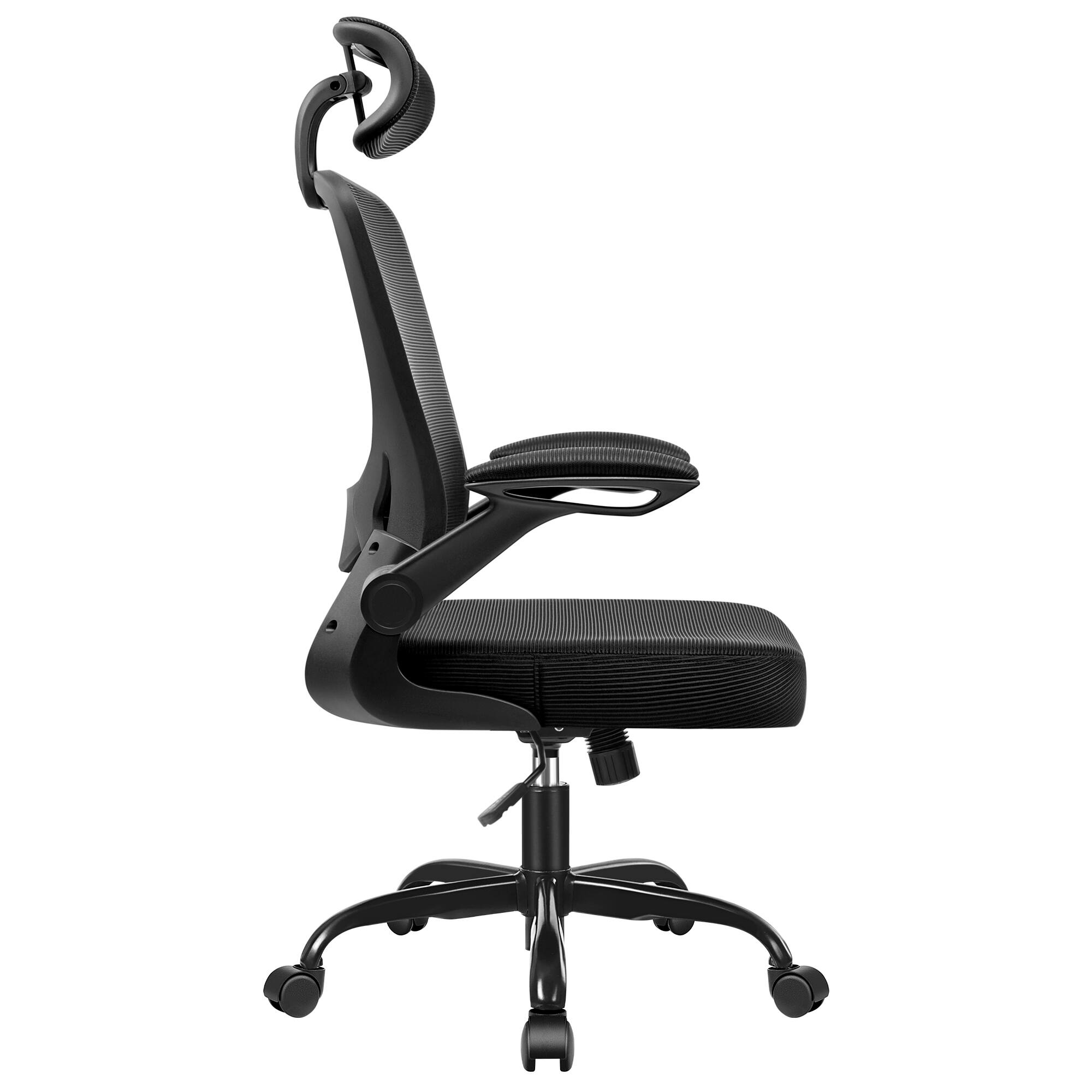 Left. Brick Attic - Ergonomic Office Chair with Headrest and Folding Armrests, Providing Lumbar Support, Swivel, and Height Adjustable. - Black.