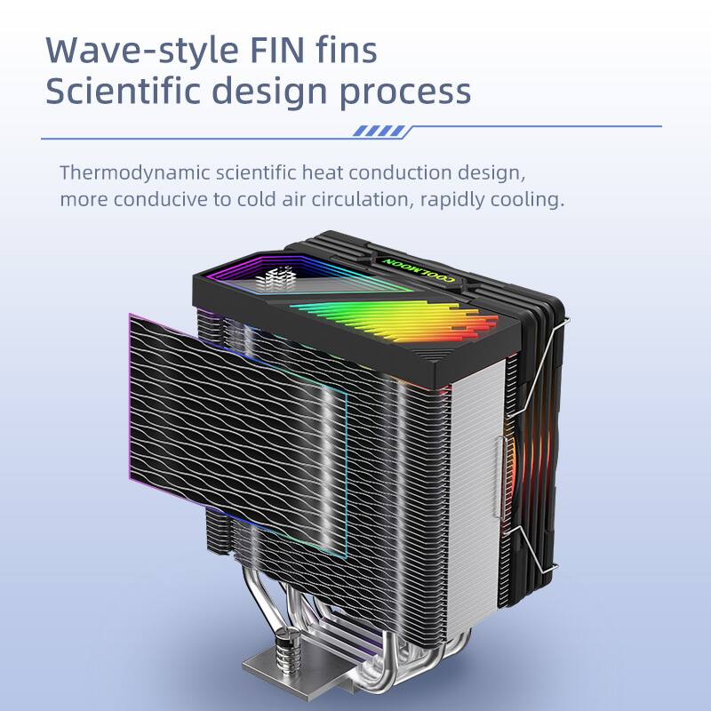 Wave-style FIN fins  
Scientific design process  

Thermodynamic scientific heat conduction design, more conducive to cold air circulation, rapidly cooling.  

COOLMOON