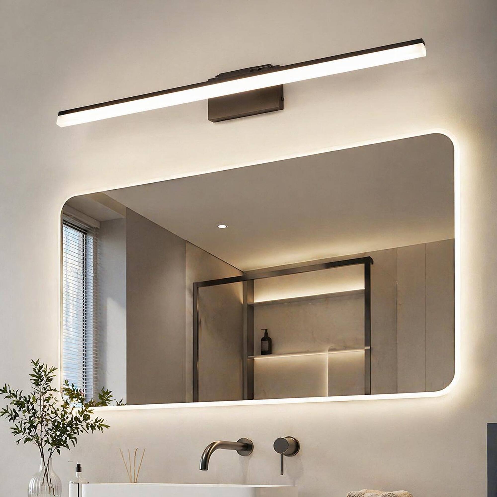Alt View 2. RYHNUYNE - 39-Inch LED Vanity Light for Bathroom Mirror – Modern Black Aluminum & Iron Fixture with Adjustable Color Temperature.