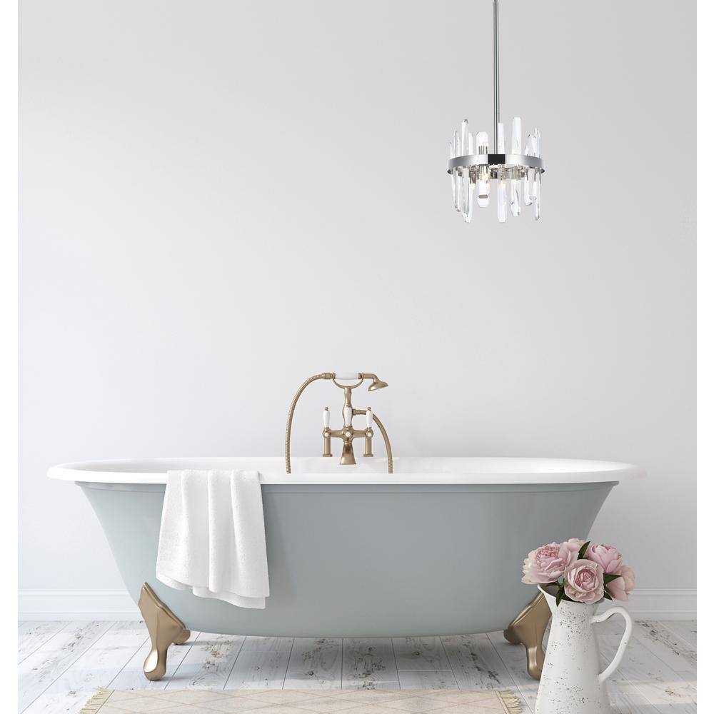 Left. Elegant Lighting - Serena 12 inch crystal round pendant in chrome - Chrome.