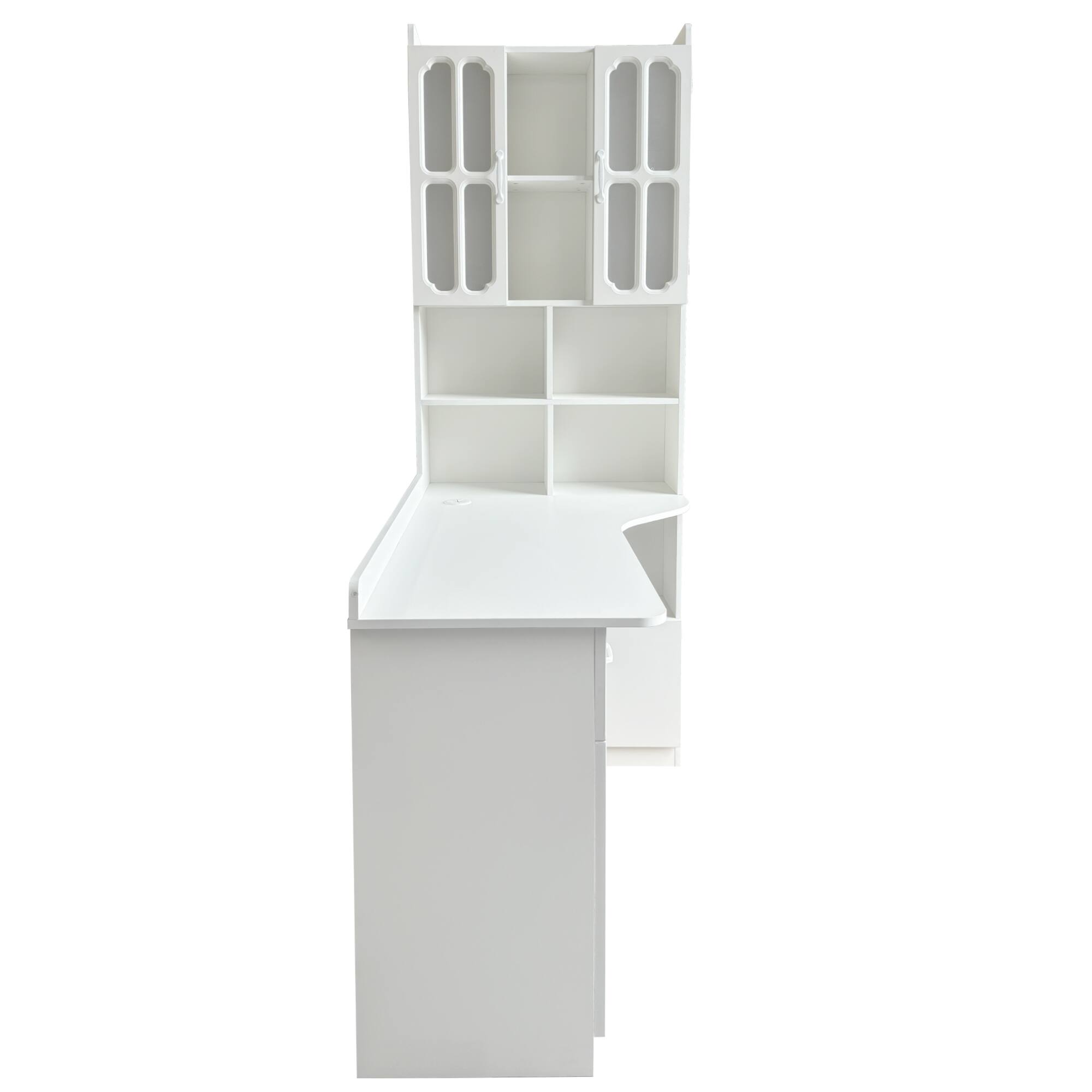 Alt View 3. TinyHomie - L-Shaped Corner Computer Desk for Home Office or Study desk Study with Drawers Bookshelf and Hutch 2-in-1 Working Space - White.